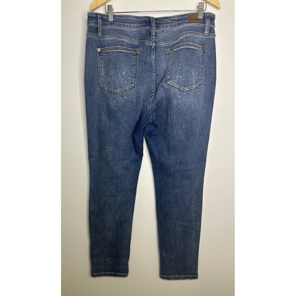 Judy Blue Billie Bleach Splash Boyfriend Jeans Blue High Rise Plus Size 15 / 32 - Picture 11 of 15